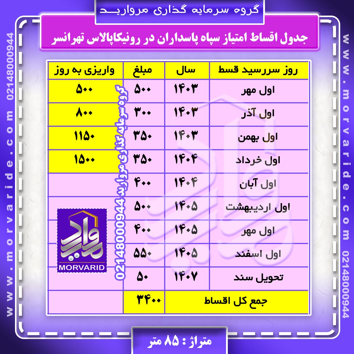 اقساط اعضا سپاه رونیکا پالاس تهرانسر
