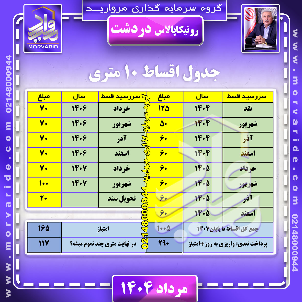 رونیکاپالاس دردشت جدول اقساط 10 متری