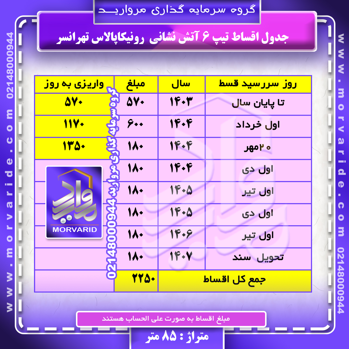   جدول اقساط + واریزی به روز تیپ 6 آتش نشانی رونیکاپالاس تهرانسر گروه سرمایه گذاری مروارید
