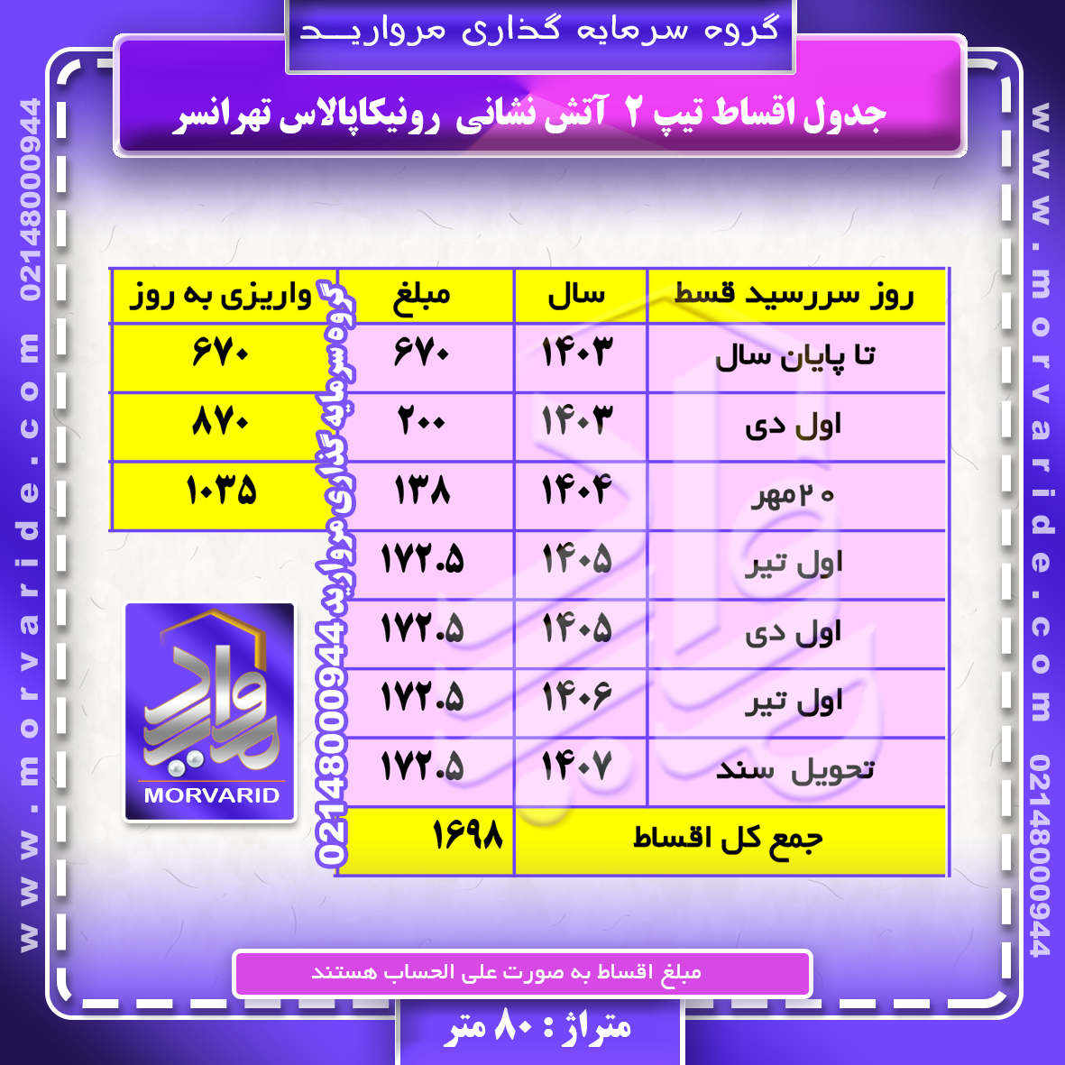 جدول اقساط تیپ 2 دو آتش نشانی تهرانسر رونیکا