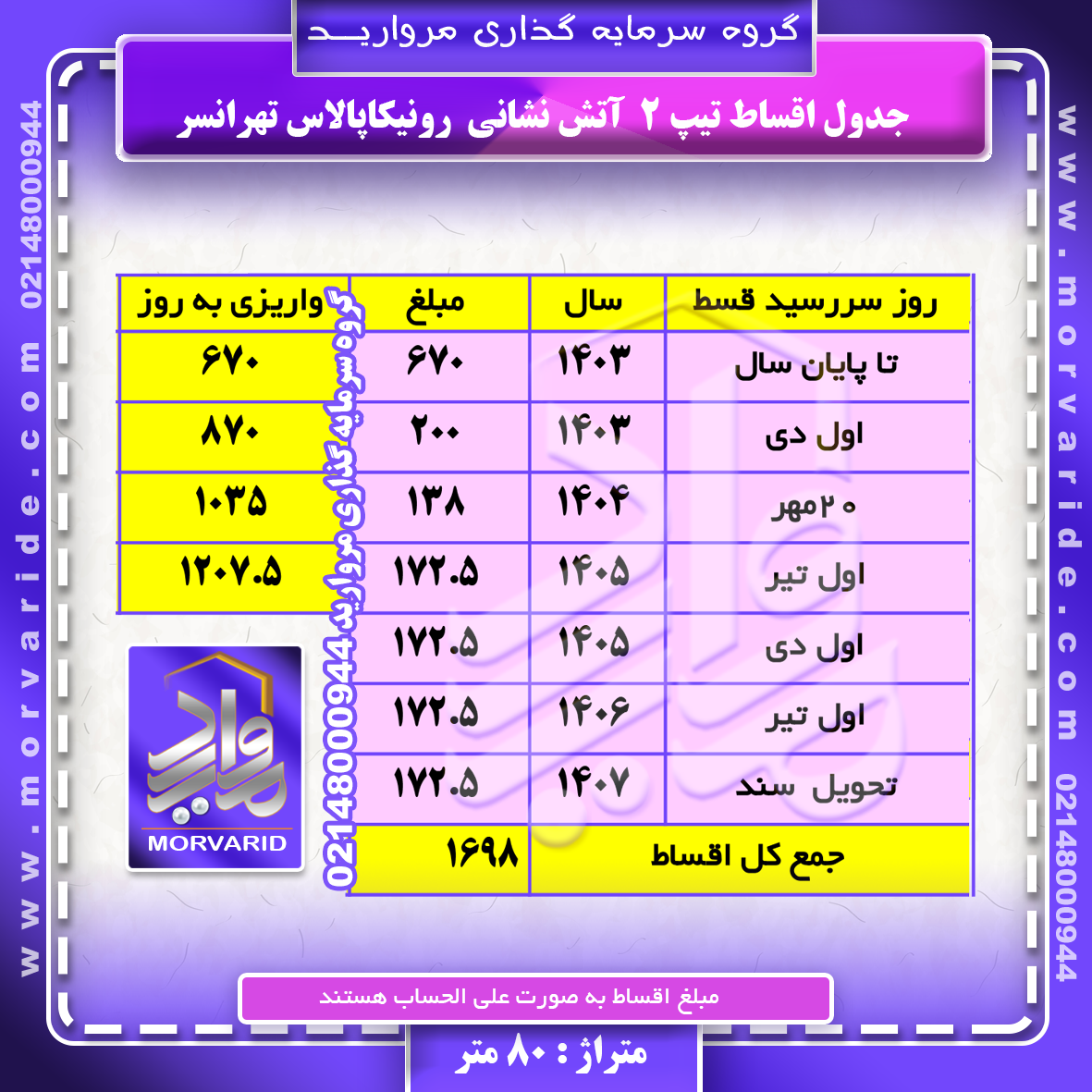 جدول اقساط تیپ 2 دو آتش نشانی تهرانسر رونیکا