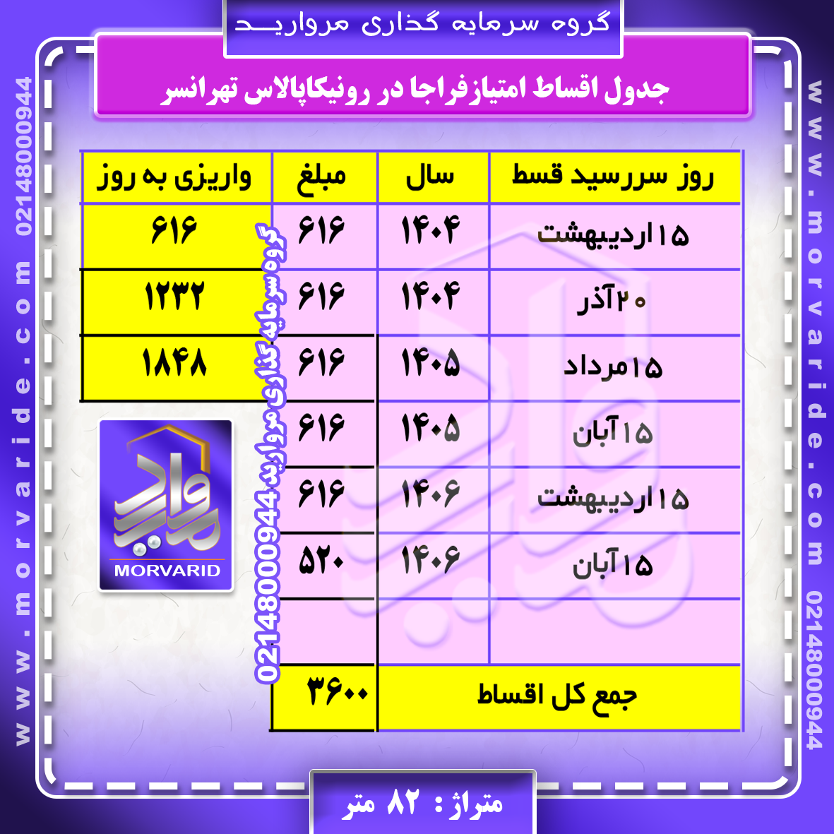 جدول اقساط فراجا در رونیکاپالاس تهرانسر